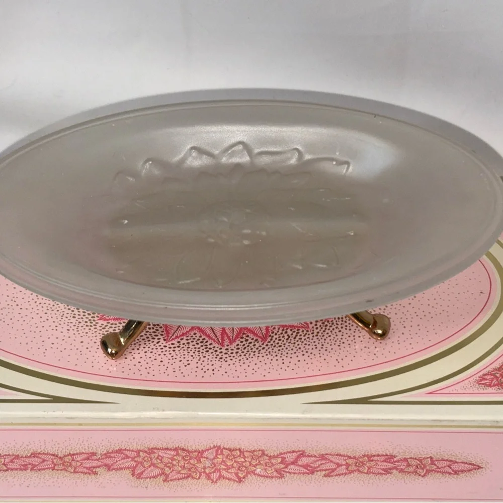 Vintage Avon Sunflower Glass Footed Soap Dish Original Box